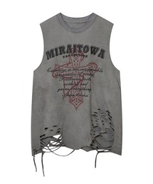Ressaca（レサーカ）の「ダメージ加工クロスプリントノースリーブTシャツ（Tシャツ/カットソー）」