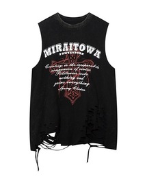 Ressaca | ダメージ加工クロスプリントノースリーブTシャツ(Tシャツ/カットソー)