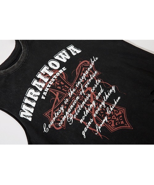 Ressaca(レサーカ)の「ダメージ加工クロスプリントノースリーブTシャツ(Tシャツ/カットソー・メンズ・グレー/ブラック・M/L/XL)」の6枚目の写真