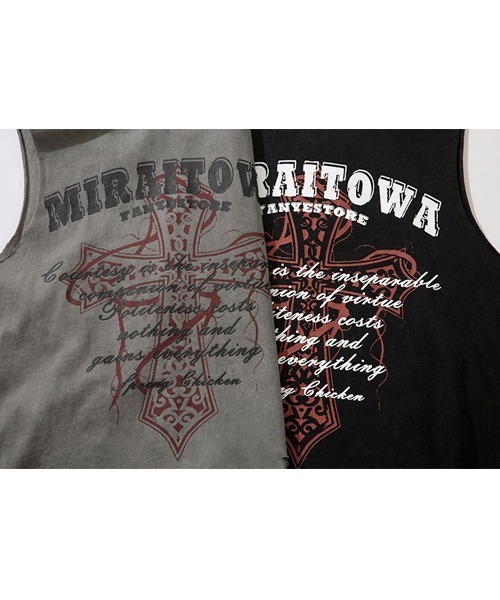Ressaca(レサーカ)の「ダメージ加工クロスプリントノースリーブTシャツ(Tシャツ/カットソー・メンズ・グレー/ブラック・M/L/XL)」の4枚目の写真
