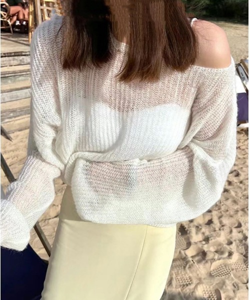 mielu(ミエル)の「長袖シアーサマーニット(ニット/セーター・レディース・グリーン/ホワイト/グレー/ブルー・FREE)」の2枚目の写真