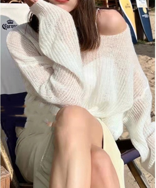 mielu(ミエル)の「長袖シアーサマーニット(ニット/セーター・レディース・グリーン/ホワイト/グレー/ブルー・FREE)」の17枚目の写真