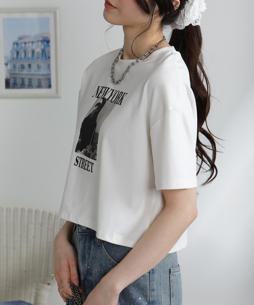 pumpkin port(パンプキンポート)の「NEW YORK ロゴプリント ショート丈半袖Tシャツ(Tシャツ/カットソー・レディース・ブラック/ホワイト・M)」の8枚目の写真