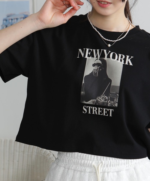 pumpkin port(パンプキンポート)の「NEW YORK ロゴプリント ショート丈半袖Tシャツ(Tシャツ/カットソー・レディース・ブラック/ホワイト・M)」の10枚目の写真