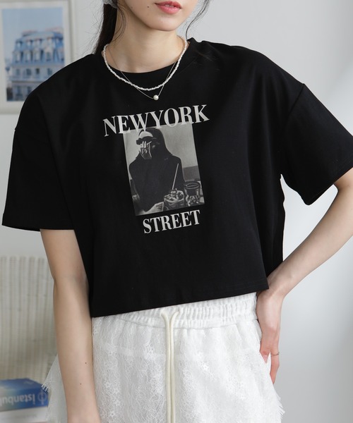 pumpkin port(パンプキンポート)の「NEW YORK ロゴプリント ショート丈半袖Tシャツ(Tシャツ/カットソー・レディース・ブラック/ホワイト・M)」の11枚目の写真