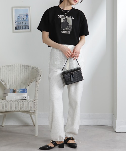 pumpkin port(パンプキンポート)の「NEW YORK ロゴプリント ショート丈半袖Tシャツ(Tシャツ/カットソー・レディース・ブラック/ホワイト・M)」の12枚目の写真