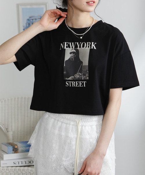 pumpkin port(パンプキンポート)の「NEW YORK ロゴプリント ショート丈半袖Tシャツ(Tシャツ/カットソー・レディース・ブラック/ホワイト・M)」の13枚目の写真