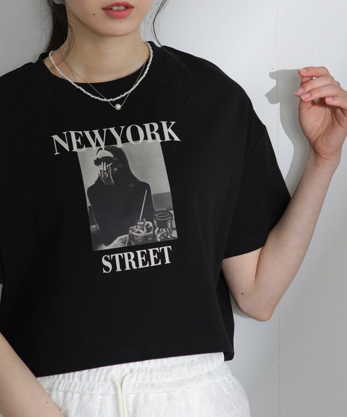 pumpkin port(パンプキンポート)の「NEW YORK ロゴプリント ショート丈半袖Tシャツ(Tシャツ/カットソー・レディース・ブラック/ホワイト・M)」の14枚目の写真