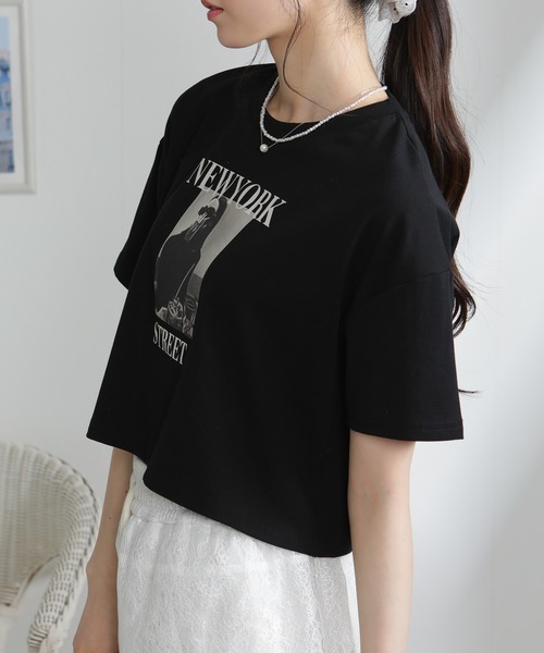 pumpkin port(パンプキンポート)の「NEW YORK ロゴプリント ショート丈半袖Tシャツ(Tシャツ/カットソー・レディース・ブラック/ホワイト・M)」の16枚目の写真