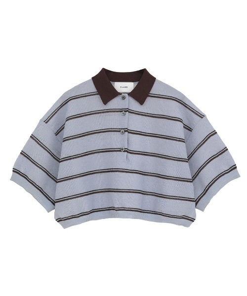 CLANE(クラネ)の「CLANE/クラネ/SPONGY SHEER POLO KNIT(ポロシャツ・レディース・ブルー/アイボリー/ネイビー・1)」の3枚目の写真