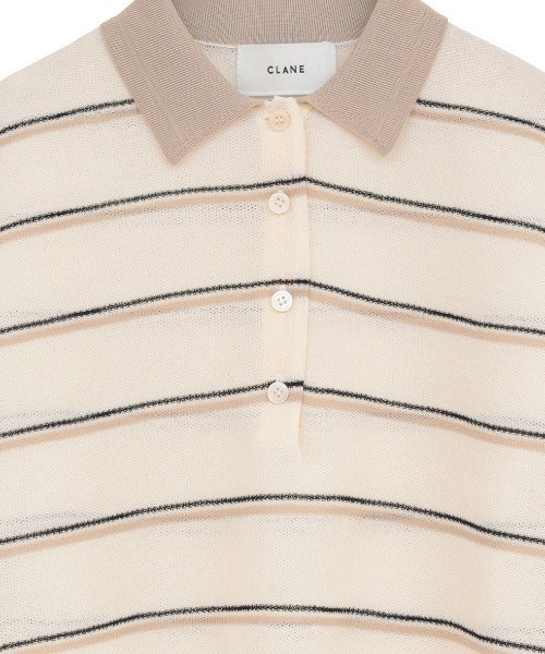 CLANE(クラネ)の「CLANE/クラネ/SPONGY SHEER POLO KNIT(ポロシャツ・レディース・ブルー/アイボリー/ネイビー・1)」の5枚目の写真