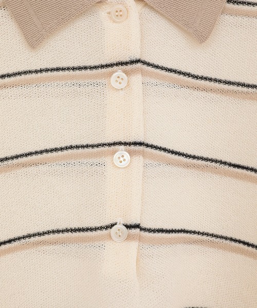 CLANE(クラネ)の「CLANE/クラネ/SPONGY SHEER POLO KNIT(ポロシャツ・レディース・ブルー/アイボリー/ネイビー・1)」の8枚目の写真
