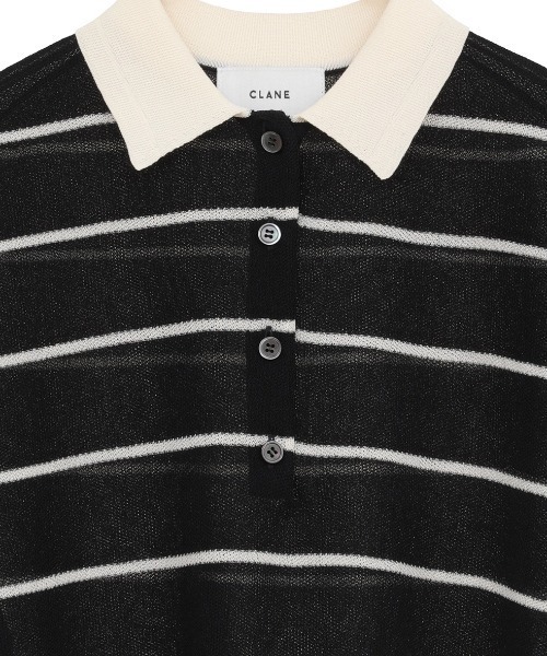 CLANE(クラネ)の「CLANE/クラネ/SPONGY SHEER POLO KNIT(ポロシャツ・レディース・ブルー/アイボリー/ネイビー・1)」の11枚目の写真