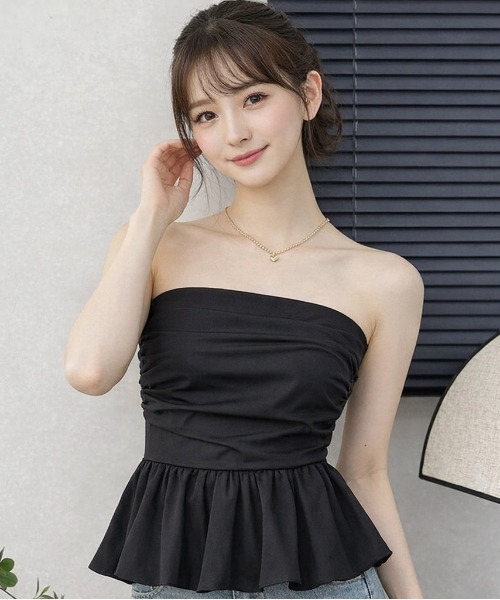 Evo+Revo(エボレボ)の「”細見えスタイルアップ” ペプラムベアトップ(Tシャツ/カットソー・レディース・ブラック/ホワイト/ピンク・FREE)」の6枚目の写真