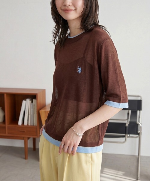 U.S. POLO ASSN.(ユーエスポロアッスン)の「【U.S. POLO ASSN.】着痩せ/体型カバー ワンポイント刺繍 配色レイヤードトップスニットTシャツ(Tシャツ/カットソー・レディース・ブルー/ネイビー/ブラウン・S/M)」の16枚目の写真