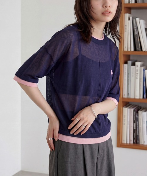 U.S. POLO ASSN.(ユーエスポロアッスン)の「【U.S. POLO ASSN.】着痩せ/体型カバー ワンポイント刺繍 配色レイヤードトップスニットTシャツ(Tシャツ/カットソー・レディース・ブルー/ネイビー/ブラウン・S/M)」の9枚目の写真