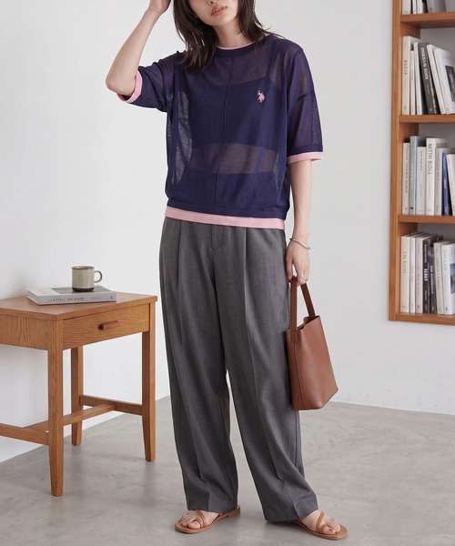 U.S. POLO ASSN.(ユーエスポロアッスン)の「【U.S. POLO ASSN.】着痩せ/体型カバー ワンポイント刺繍 配色レイヤードトップスニットTシャツ(Tシャツ/カットソー・レディース・ブルー/ネイビー/ブラウン・S/M)」の10枚目の写真