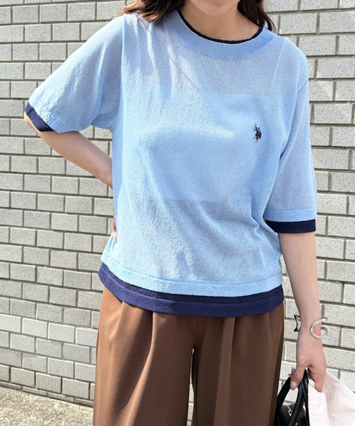 U.S. POLO ASSN.(ユーエスポロアッスン)の「【U.S. POLO ASSN.】着痩せ/体型カバー ワンポイント刺繍 配色レイヤードトップスニットTシャツ(Tシャツ/カットソー・レディース・ブルー/ネイビー/ブラウン・S/M)」の14枚目の写真
