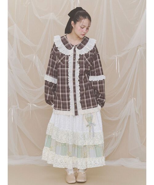 merry jenny(メリージェニー)の「チェックデコラティブレースシャツ(シャツ/ブラウス・レディース・レッド/ブラウン/ネイビー・FREE)」の11枚目の写真