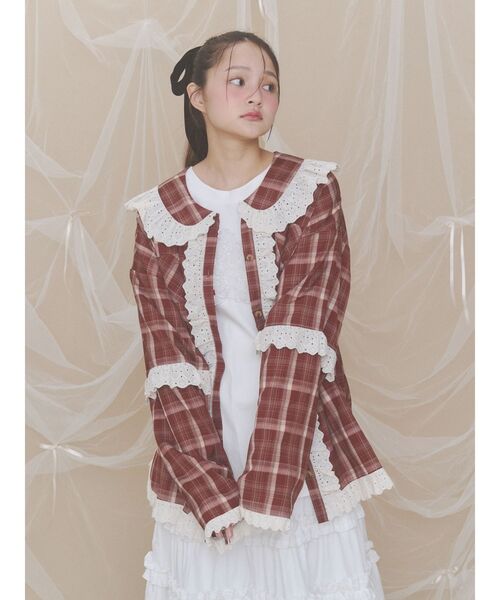 merry jenny(メリージェニー)の「チェックデコラティブレースシャツ(シャツ/ブラウス・レディース・レッド/ブラウン/ネイビー・FREE)」の13枚目の写真