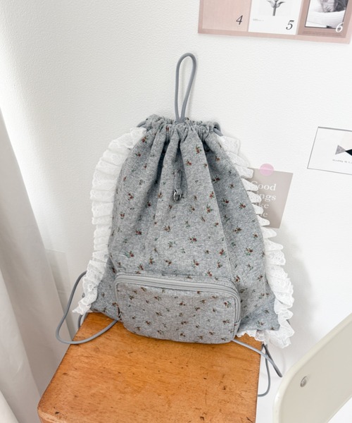 WEGO(ウィゴー)の「WEGO/【26年春夏新作】フラワー総柄ナップサック(バックパック/リュック・レディース・アイボリー/ライトグレー・FREE)」の9枚目の写真