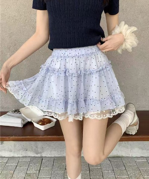Achic(アシック)の「ドット柄ミニスカート(スカート・レディース・ブルー/アイボリー/ブラック・M)」の11枚目の写真