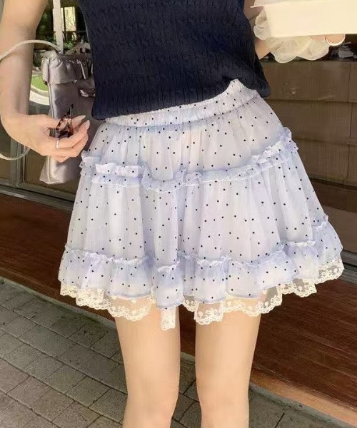 Achic(アシック)の「ドット柄ミニスカート(スカート・レディース・ブルー/アイボリー/ブラック・M)」の10枚目の写真
