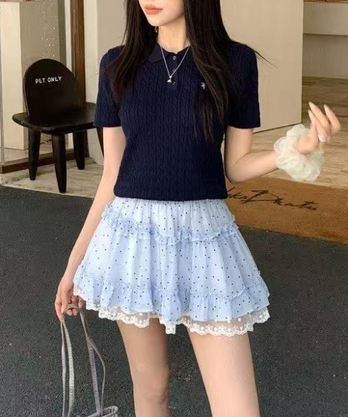 Achic(アシック)の「ドット柄ミニスカート(スカート・レディース・ブルー/アイボリー/ブラック・M)」の12枚目の写真