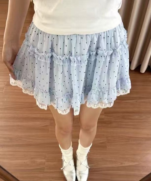 Achic(アシック)の「ドット柄ミニスカート(スカート・レディース・ブルー/アイボリー/ブラック・M)」の13枚目の写真