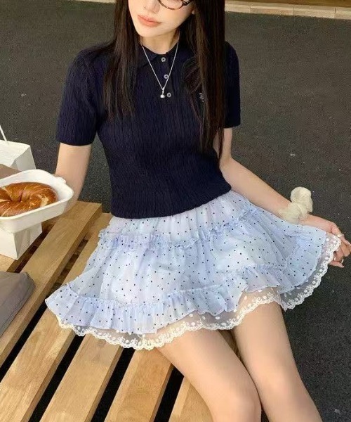 Achic(アシック)の「ドット柄ミニスカート(スカート・レディース・ブルー/アイボリー/ブラック・M)」の15枚目の写真
