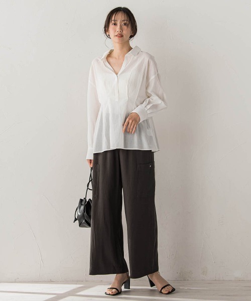 Droite lautreamont（ドロワットロートレアモン）の「ウエストシェイプブラウス（シャツ/ブラウス・レディース・グリーン/ピンク/オフホワイト・M）」の8枚目の写真