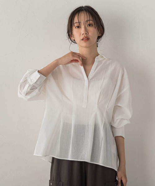 Droite lautreamont（ドロワットロートレアモン）の「ウエストシェイプブラウス（シャツ/ブラウス・レディース・グリーン/ピンク/オフホワイト・M）」の4枚目の写真