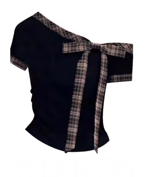 SALTMINT（ソルトミント）の「チェックリボン オフショルダーニットトップス（Tシャツ/カットソー・レディース・アイボリー/ブラック・FREE）」の3枚目の写真