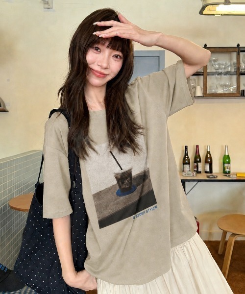 DIAVEL（ディアベル）の「[3color]コーヒーフォトプリントTシャツ（Tシャツ/カットソー・レディース・ベージュ/ホワイト/ブラック・M）」の12枚目の写真
