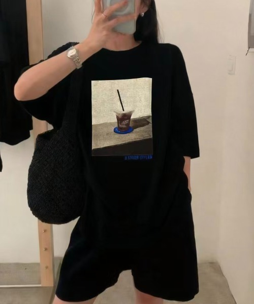 DIAVEL（ディアベル）の「[3color]コーヒーフォトプリントTシャツ（Tシャツ/カットソー・レディース・ベージュ/ホワイト/ブラック・M）」の9枚目の写真