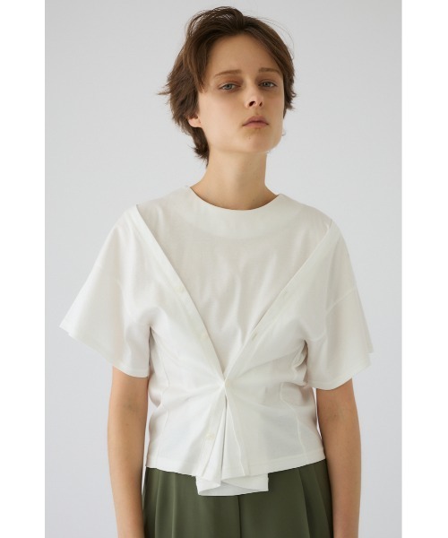 RIM.ARK(リムアーク)の「Refined 2way cut tops リファインド ツーウェイ カット トップス(Tシャツ/カットソー・レディース・ブルー/杢グレー/ホワイト/ブラック・FREE)」の1枚目の写真