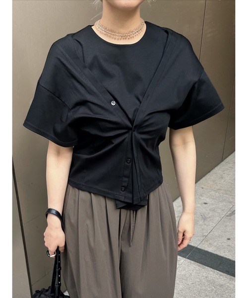RIM.ARK(リムアーク)の「Refined 2way cut tops リファインド ツーウェイ カット トップス(Tシャツ/カットソー・レディース・ブルー/杢グレー/ホワイト/ブラック・FREE)」の2枚目の写真
