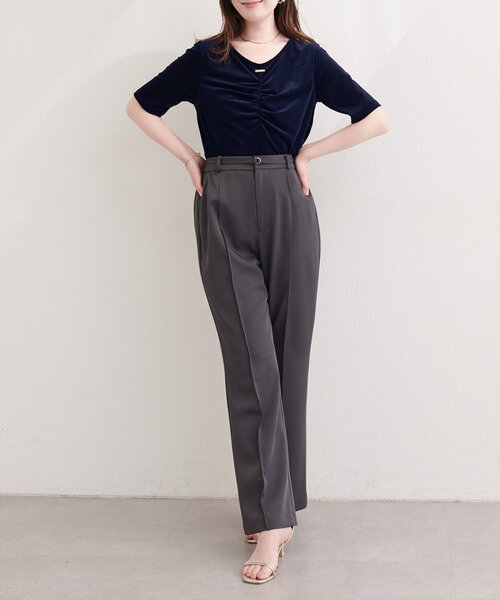 natural couture(ナチュラルクチュール)の「シアーベロアギャザーT(Tシャツ/カットソー・レディース・ブルー/オフホワイト/ブラック/グレイッシュベージュ/ブラウン/ボルドー/ピンク/ネイビー/ミント・FREE)」の14枚目の写真