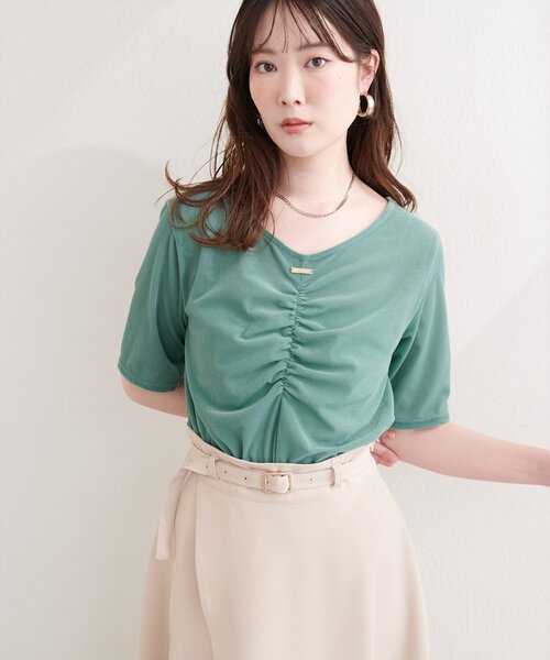 natural couture(ナチュラルクチュール)の「シアーベロアギャザーT(Tシャツ/カットソー・レディース・ブルー/オフホワイト/ブラック/グレイッシュベージュ/ブラウン/ボルドー/ピンク/ネイビー/ミント・FREE)」の17枚目の写真