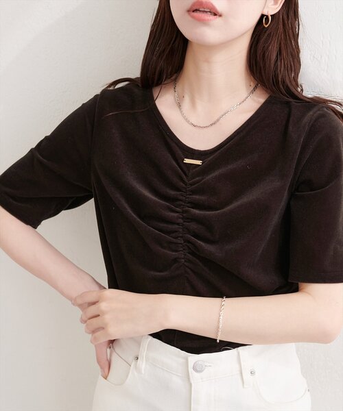 natural couture(ナチュラルクチュール)の「シアーベロアギャザーT(Tシャツ/カットソー・レディース・ブルー/オフホワイト/ブラック/グレイッシュベージュ/ブラウン/ボルドー/ピンク/ネイビー/ミント・FREE)」の19枚目の写真
