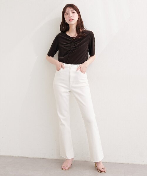 natural couture(ナチュラルクチュール)の「シアーベロアギャザーT(Tシャツ/カットソー・レディース・ブルー/オフホワイト/ブラック/グレイッシュベージュ/ブラウン/ボルドー/ピンク/ネイビー/ミント・FREE)」の22枚目の写真