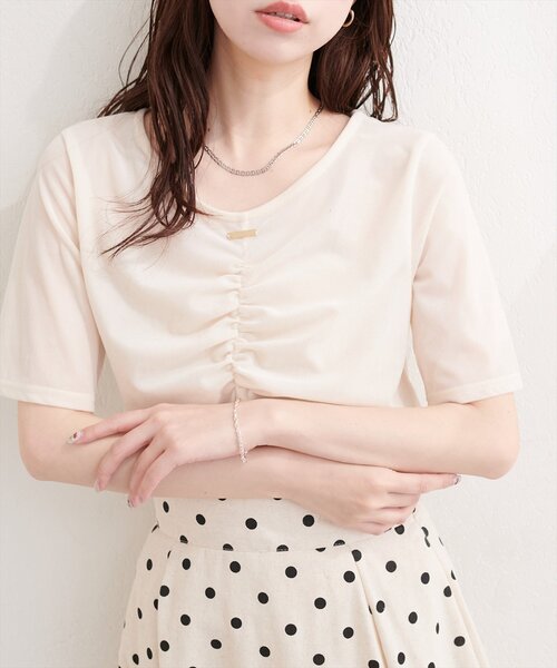 natural couture(ナチュラルクチュール)の「シアーベロアギャザーT(Tシャツ/カットソー・レディース・ブルー/オフホワイト/ブラック/グレイッシュベージュ/ブラウン/ボルドー/ピンク/ネイビー/ミント・FREE)」の2枚目の写真