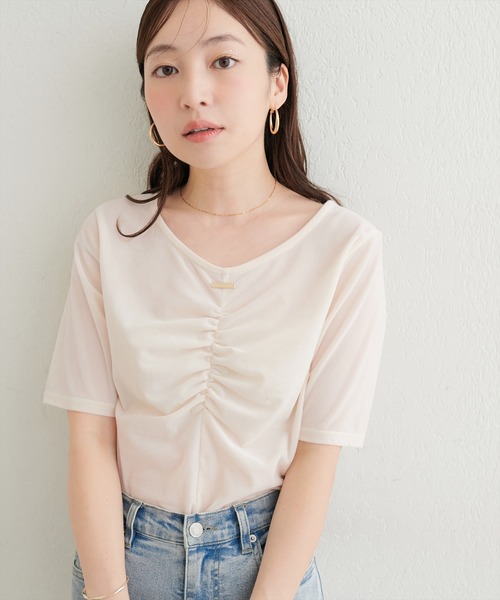 natural couture(ナチュラルクチュール)の「シアーベロアギャザーT(Tシャツ/カットソー・レディース・ブルー/オフホワイト/ブラック/グレイッシュベージュ/ブラウン/ボルドー/ピンク/ネイビー/ミント/ドット・FREE)」の22枚目の写真