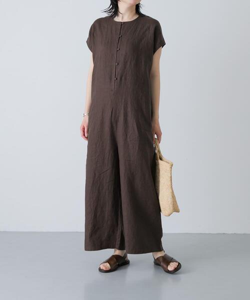 かぐれ（カグレ）の「『2サイズ展開』リネンオールインワン（その他パンツ・レディース・チャコールグレー/ブラック・0/1）」の2枚目の写真