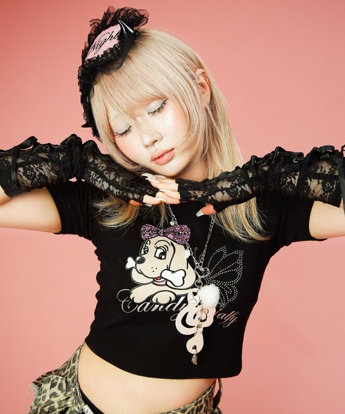 GALFY(ガルフィー)の「Candy Galfy-ピカピカギャルちゃんバタフライチビTee(Tシャツ/カットソー・レディース・ブラック/ホワイト/ピンク・FREE)」の2枚目の写真