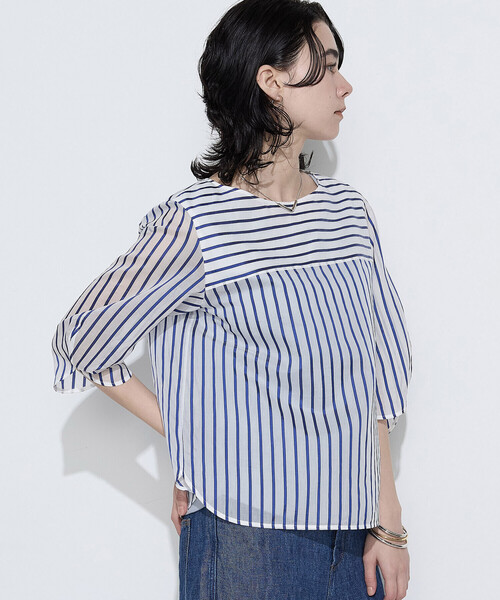 K.T KIYOKO TAKASE(キヨコタカセ)の「〔 Sサイズ 〕 コットンシルク シアーストライププルオーバー(シャツ/ブラウス・レディース・ホワイト×グリーン/ホワイト×ブルー・5号)」の15枚目の写真