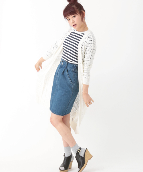 earth music&ecology（アースミュージックアンドエコロジー）の「【2016Spring】デニムタイトスカート（デニムスカート・レディース・インディゴブルー/ライトインディゴブルー・SMALL/MEDIUM）」の8枚目の写真