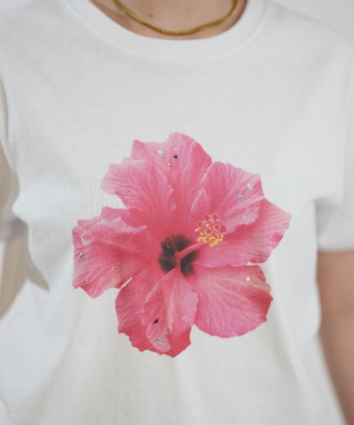 Hula Lani（フララニ）の「HULALANI/フララニ レディース 半袖 Tシャツ ハイビスカス ラインストーン 263HU2ST930（Tシャツ/カットソー・レディース・ホワイト・FREE）」の5枚目の写真