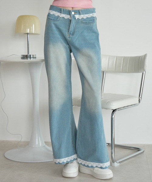 Birthday room(バースデイルーム)の「レースデニム/Lace denim(デニムパンツ・レディース・ブルー・FREE)」の1枚目の写真