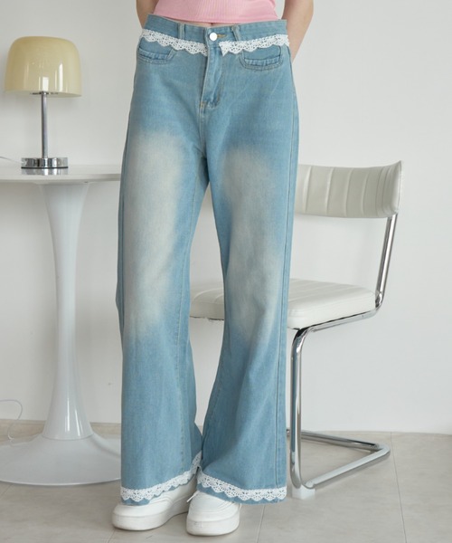 Birthday room(バースデイルーム)の「レースデニム/Lace denim(デニムパンツ・レディース・ブルー・FREE)」の4枚目の写真